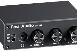 Fosi Audio Q4 DAC Headphone Amp for PC, Desktop Digital to Analog Audio Converter for Home Stereo Amplifier and Powered Speakers, PC-USB/Optical/Coaxial Inputs, 3.5mm Headphone/RCA Outputs